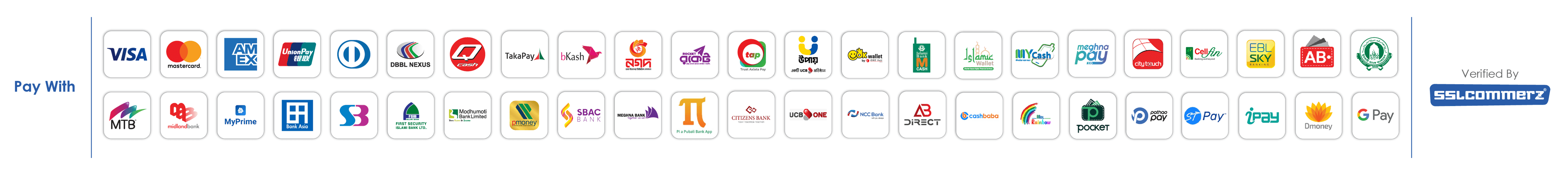 SSLCommerz — কার্ড, বিকাশ, নগদ, রকেট ও ব্যাংকে নিরাপদ পেমেন্ট